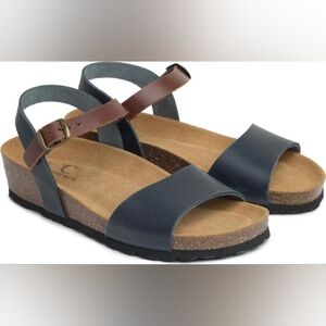 Celtic & Co. Low Wedge Ankle Strap Sandal - Navy /Rust Size 42 Womens 11/11.5